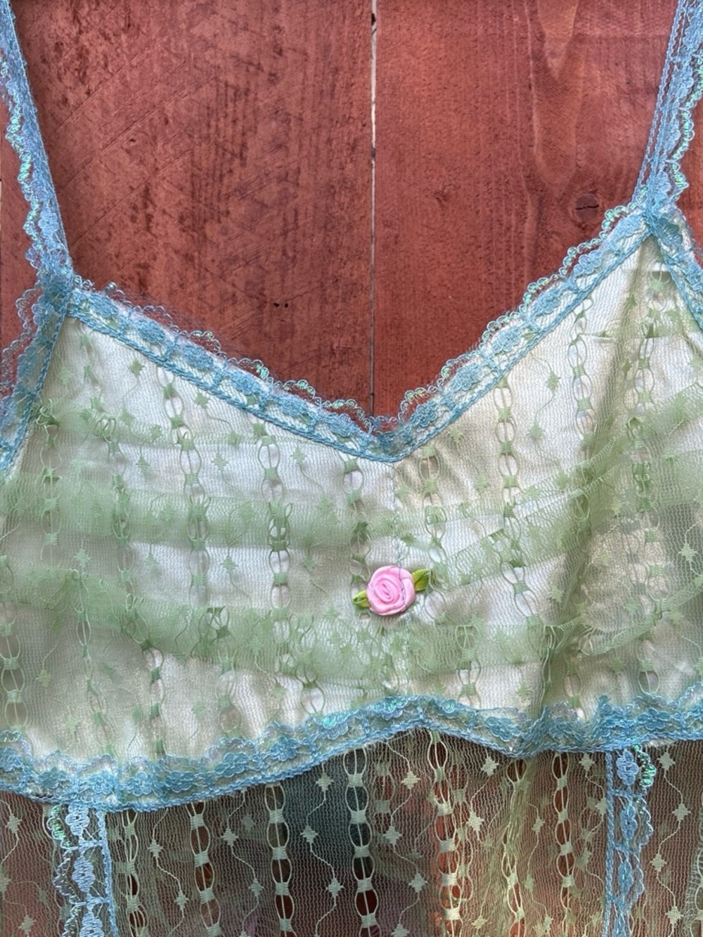 Sheer Vintage Fairy Lace Chemise Tank Slip with Pink Roses - Picture 2 of 5